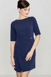 Niebieska Elegancka Sukienka z Asymetrycznym Rozporkiem. Niebieskie sukienki damskie Katrus, l, bez wzorów, z materiału, eleganckie, z asymetrycznym kołnierzem, bez ramiączek, asymetryczne. Za 239.00 zł.