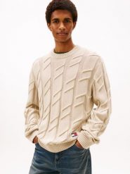 Tommy Jeans Męski sweter z dzianiny Mężczyźni Bawełna beżowy jednolity, XXL. Brązowe swetry męskie Tommy Jeans, m, bez wzorów, z bawełny, bez kołnierzyka. Za 449.95 zł.