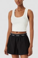 GUESS Biały krótki damski tank top Silvy Rib, Rozmiar M. Białe topy damskie Guess, m, z aplikacjami, z materiału, bez kołnierzyka. Za 189.99 zł.