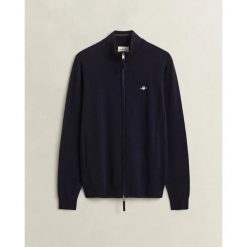 Kardigan zapinany na zamek Gant Superfine. Niebieskie kardigany męskie Gant, s, bez wzorów, z materiału, eleganckie, bez kołnierzyka. Za 492.50 zł.