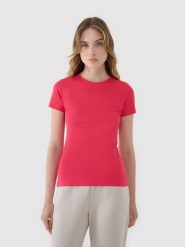 4F T-shirt slim z modalem damski - różowy M. Czerwone t-shirty damskie 4f, m, bez wzorów, z bawełny, bez kołnierzyka. W wyprzedaży za 39.99 zł.