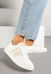 Beżowo-Białe Tenisówki Ozdobione Paskami Meloti. Brązowe trampki i tenisówki damskie Renee, bez wzorów, z jeansu. Za 49.99 zł.