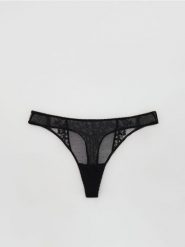 Majtki stringi z haftem - czarny. Czarne stringi damskie Reserved, l, bez wzorów. Za 39.99 zł.