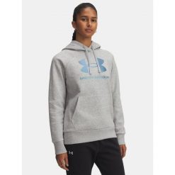 Bluza Under Armour Rival Feelce Shimmer Hoody. Szare bluzy bez kaptura damskie Under Armour, bez wzorów, bez ramiączek, bez kaptura. Za 179.99 zł.