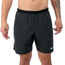Spodenki tenisowe męskie Mizuno Laser Short. Czarne szorty męskie Mizuno, bez wzorów, sportowe. Za 129.99 zł.
