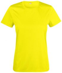 Clique Basic Active-T Damska koszulka z poliestru spun dyed – visibility yellow. Żółte bluzki sportowe damskie CLIQUE, m, z dzianiny, bez kołnierzyka, bez ramiączek. Za 100.99 zł.