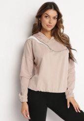 Beżowa Bawełniana Bluza z Kapturem z Ozdobnym Łańcuszkiem i Suwakiem Cielo. Brązowe bluzy z kapturem damskie Born2be, z bawełny. Za 89.99 zł.