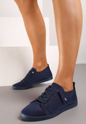 Granatowe Tenisówki na Płaskiej Podeszwie ze Sznurowaniami i Ozdobnymi Cyrkoniami Hloemar. Niebieskie trampki i tenisówki damskie Born2be, bez wzorów, z jeansu. Za 34.99 zł.