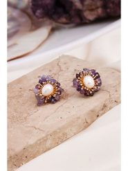 Pierres delicates Kolczyki-wkrętki w kolorze białym z perłami i ametystami rozmiar: onesize. Różowe kolczyki damskie Pierres delicates, z ametystem, z mosiądzu. Za 91.56 zł.