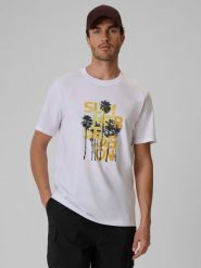 4F T-shirt regular z nadrukiem męski - biały XL. Białe t-shirty męskie 4f, m, bez wzorów, z bawełny, bez kołnierzyka. Za 69.99 zł.
