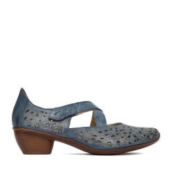 Półbuty Rieker. Niebieskie półbuty damskie Rieker, bez wzorów, bez obcasa, na obcasie. Za 339.99 zł.