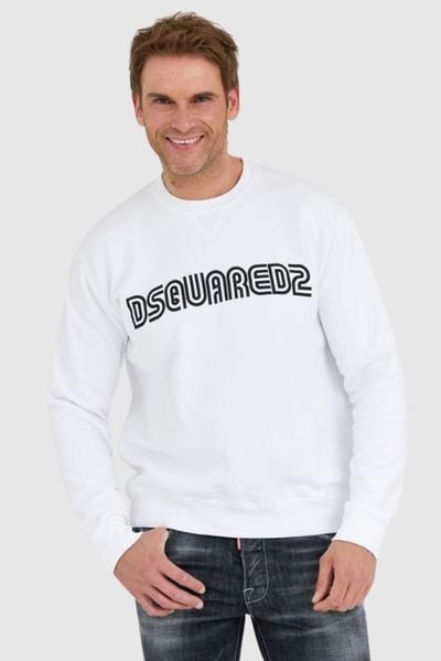 DSQUARED2 Biała bluza męska z logo outline, Rozmiar L. Białe bluzy bez kaptura męskie Dsquared2, l. W wyprzedaży za 950.99 zł.