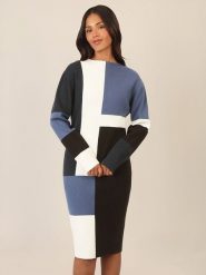 APART Sukienka dzianinowa w kolorze czarno-niebiesko-białym rozmiar: 38. Czarne sukienki damskie Apart, na co dzień, bez wzorów, z dzianiny, bez kołnierzyka, bez ramiączek, midi, proste. Za 230.99 zł.