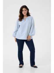 KAFFE curve Bluzka w kolorze błękitno-białym rozmiar: 44. Niebieskie bluzki damskie KAFFE curve, bez wzorów, z bawełny, bez kołnierzyka, bez ramiączek. Za 86.99 zł.