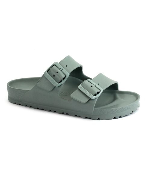 Klapki damskie Birkenstock Arizona Eva Pure Sage. Zielone klapki damskie Birkenstock, bez wzorów, z materiału, bez obcasa. Za 331.00 zł.