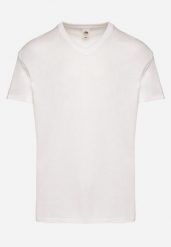 Biała Bawełniana Koszulka T-shirt Basic z Dekoltem w Serek Malvinea. Białe t-shirty męskie Born2be, l, bez wzorów, z bawełny, bez kołnierzyka. Za 34.99 zł.