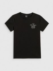 4F T-shirt regular z nadrukiem damski - czarny S. Czarne t-shirty damskie 4f, s, bez wzorów, z bawełny, bez kołnierzyka. Za 59.99 zł.