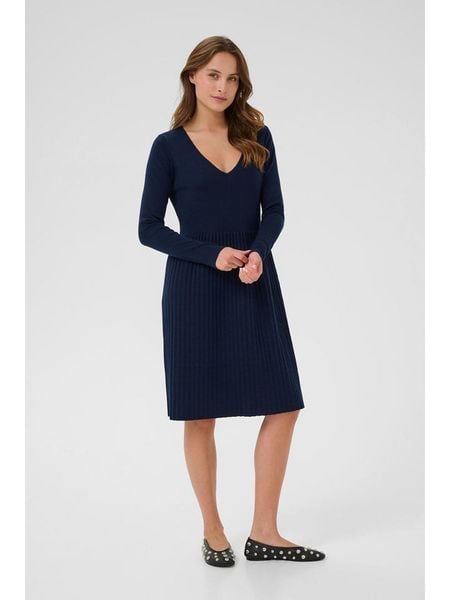 CULTURE Sukienka w kolorze granatowym rozmiar: XL. Niebieskie sukienki damskie Culture, xl, bez wzorów, bez kołnierzyka, bez ramiączek, midi. Za 173.99 zł.