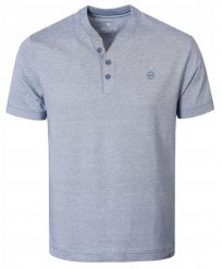 Koszulka Męska (T-Shirt) na Stójce z Guzikami - Pako Jeans - Niebieska. Niebieskie t-shirty męskie Pako Jeans, l, bez wzorów, z bawełny, bez kołnierzyka. Za 95.00 zł.