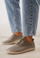 Szare Skórzane Tenisówki z Ażurową Cholewką Nesseli. Szare trampki i tenisówki damskie Born2be, w ażurowe wzory, z jeansu. Za 209.99 zł.