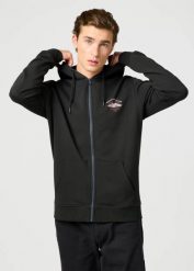 WRANGLER MĘSKA BLUZA WRANGLER GRAPHIC ZIP HOODIE FADED BLACK 112362888. Czarne bluzy bez kaptura męskie Wrangler, l. Za 159.99 zł.