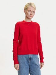 Tommy Jeans Sweter Essential DW0DW20159 Czerwony Regular Fit. Czerwone swetry klasyczne damskie Tommy Jeans, xxs, z bawełny, bez kołnierzyka. Za 279.99 zł.