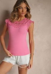 Różowy Bawełniany Top z Koronkowymi Wstawkami Lirumina. Czerwone topy damskie Renee, m, bez wzorów, z bawełny, bez kołnierzyka. Za 39.99 zł.