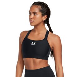 Under Armour HEATGEAR HIGH Stanik sportowy. Czarne biustonosze sportowe damskie Under Armour, bez wzorów, z elastanu. Za 153.99 zł.