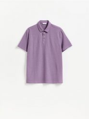Koszulka polo regular fit - ciemnofioletowy. Fioletowe koszulki polo męskie Reserved, l, bez wzorów, z bawełny, bez ramiączek. Za 79.99 zł.