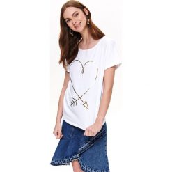 T-SHIRT DAMSKI Z NADRUKIEM. Białe t-shirty damskie TOP SECRET, bez wzorów, z bawełny, bez kołnierzyka. Za 49.99 zł.