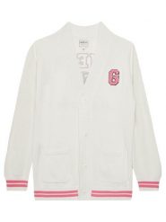 Guess Kardigan J5YR11 Z3OF0 Biały Regular Fit. Białe swetry dziewczęce Guess, z aplikacjami, z syntetyku, bez kołnierzyka. Za 269.99 zł.