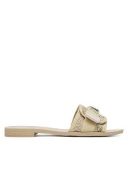 Guess Klapki FLJELY LEL19 Złoty. Żółte klapki damskie Guess, z aplikacjami, z materiału, bez obcasa. Za 249.99 zł.