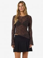 Noisy may Koszulka "Miriam" w kolorze ciemnobrązowym rozmiar: L. Brązowe bluzki damskie Noisy may, l, bez wzorów, z koronki, bez kołnierzyka, bez ramiączek. Za 70.74 zł.