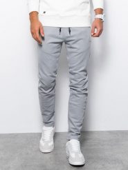 Spodnie męskie dresowe bez ściągacza na nogawce - jasnoszare V5 - Rozmiar: M. Szare spodnie dresowe męskie Ombre Clothing, bez wzorów, z dresówki. W wyprzedaży za 69.99 zł.