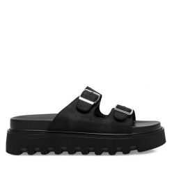 Klapki DeeZee. Czarne klapki damskie DeeZee, bez wzorów, bez obcasa. Za 129.99 zł.