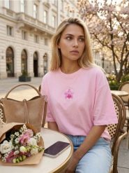 Bawełniana koszulka z motywem kwiatowym - różowy. Czerwone t-shirty damskie Sinsay, l, bez wzorów, z bawełny, bez kołnierzyka. Za 25.99 zł.