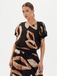 DKNY Bluzka P4EA0X37 Czarny Oversize. Czarne bluzki damskie DKNY, m, bez wzorów, z bawełny, bez kołnierzyka, bez ramiączek. Za 339.99 zł.