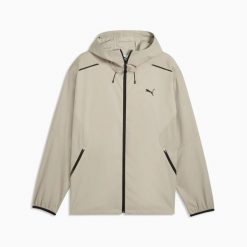 Kurtka z kapturem męska Puma PUMATECH RELAXED WOVEN beżowa 63441961 r M. Brązowe kurtki treningowe męskie Puma, l, bez wzorów. Za 287.43 zł.