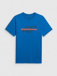 4F T-shirt regular z nadrukiem męski - niebieski 3XL. Niebieskie t-shirty męskie 4f, m, bez wzorów, z bawełny, bez kołnierzyka. Za 59.99 zł.