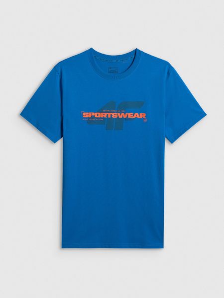 4F T-shirt regular z nadrukiem męski - niebieski 3XL. Niebieskie t-shirty męskie 4f, m, bez wzorów, z bawełny, bez kołnierzyka. Za 59.99 zł.