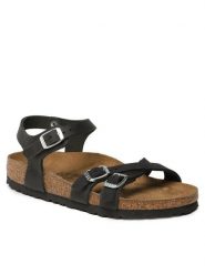 Birkenstock Sandały Kumba 1021487 Czarny. Czarne sandały damskie Birkenstock, bez wzorów, z syntetyku, bez obcasa, na płaskiej podeszwie. Za 579.99 zł.