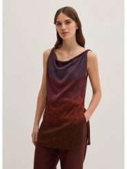 STEFANEL Bluzka w kolorze brązowo-fioletowym rozmiar: S. Brązowe bluzki damskie Stefanel, s, bez wzorów, bez kołnierzyka, bez ramiączek. Za 217.99 zł.