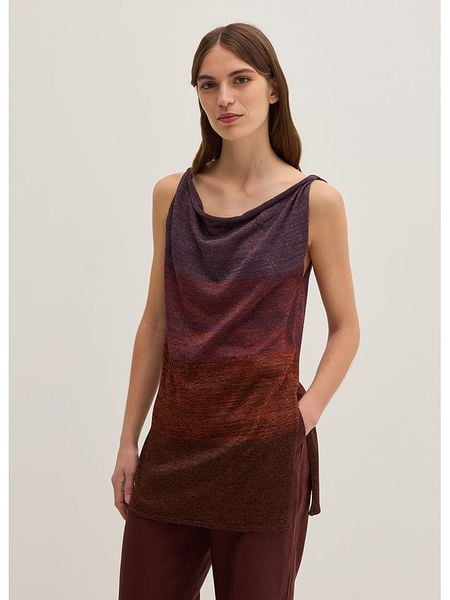 STEFANEL Bluzka w kolorze brązowo-fioletowym rozmiar: S. Brązowe bluzki damskie Stefanel, s, bez wzorów, bez kołnierzyka, bez ramiączek. Za 217.99 zł.