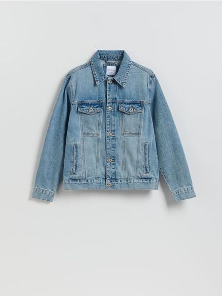 Jeansowa kurtka - niebieski. Niebieskie kurtki męskie Reserved, l, bez wzorów, z denimu, bez kaptura. Za 169.99 zł.