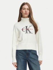 Calvin Klein Jeans Golf LV047H329G Kremowy Regular Fit. Białe golfy damskie Calvin Klein Jeans, xl, bez wzorów, z bawełny, bez ramiączek. Za 449.99 zł.