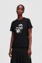 KARL LAGERFELD Czarny damski t-shirt Ikon Sketch Duo. Czarne t-shirty damskie Karl Lagerfeld, s, bez wzorów, z materiału, bez kołnierzyka. W wyprzedaży za 229.99 zł.