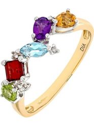 Revoni Złoty pierścionek z diamentami i kamieniami szlachetnymi rozmiar: 54. Żółte pierścionki damskie Revoni, z ametystem, złote. Za 1,731.99 zł.