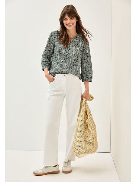 Cecil Bluzka w kolorze zielono-białym rozmiar: XS. Białe bluzki damskie Cecil, xs, bez wzorów, z bawełny, bez kołnierzyka, bez ramiączek. Za 65.54 zł.