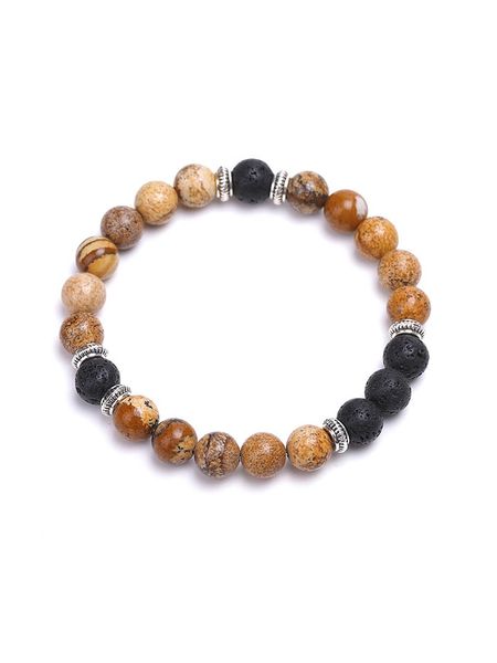 Uomo Bransoletka z kamieniami lawowymi i agatami rozmiar: onesize. Brązowe biżuteria dla mężczyzn Uomo, z agatem, sztuczne. Za 39.45 zł.