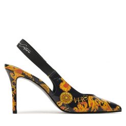 Szpilki Versace Jeans Couture. Czarne szpilki Versace Jeans Couture, bez wzorów, z jeansu, bez obcasa. Za 759.99 zł.